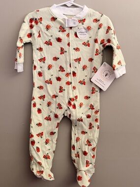NEW Burt's Bees Baby Mint Green Lady Bug Print Sleepers 6-9m